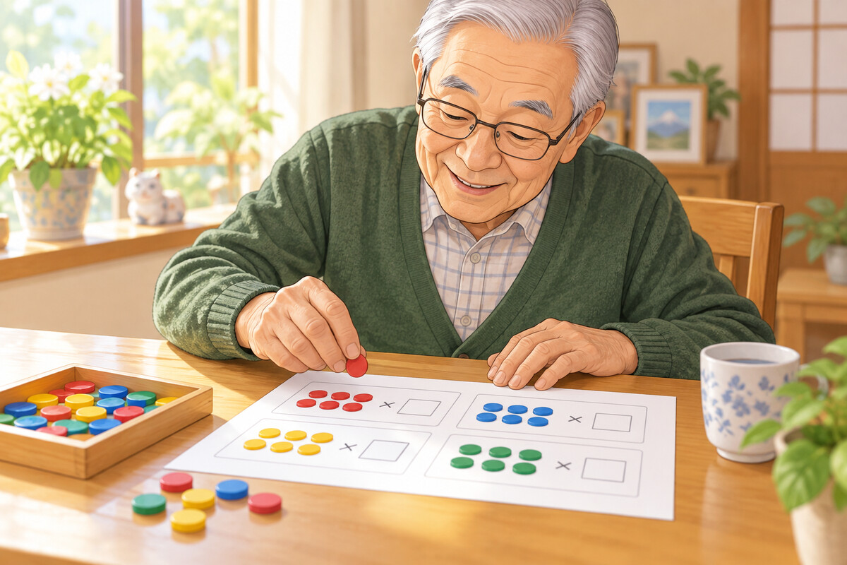 九九バラバラ問題をカラーチップで解く高齢者