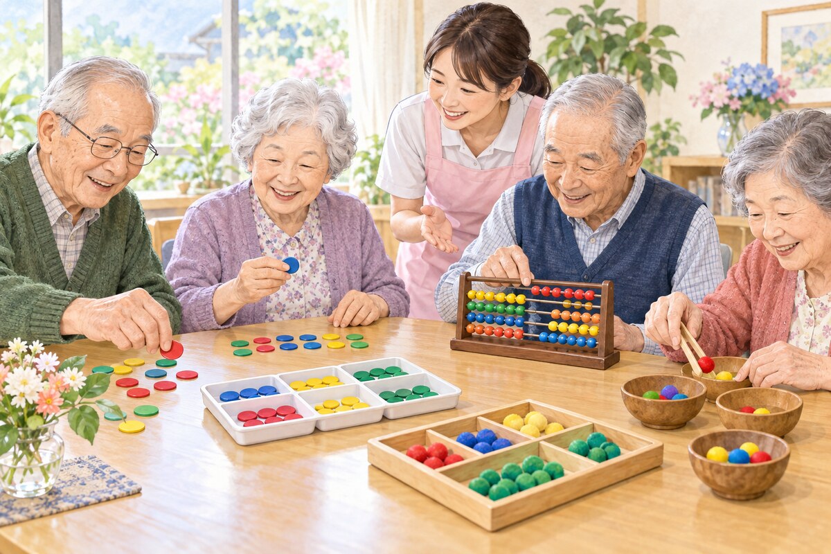 さまざまな計算問題を楽しく解く高齢者