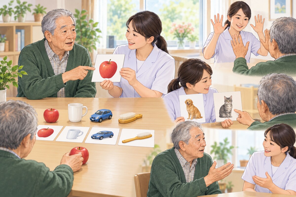 失語症に対する5つの訓練方法を表す場面