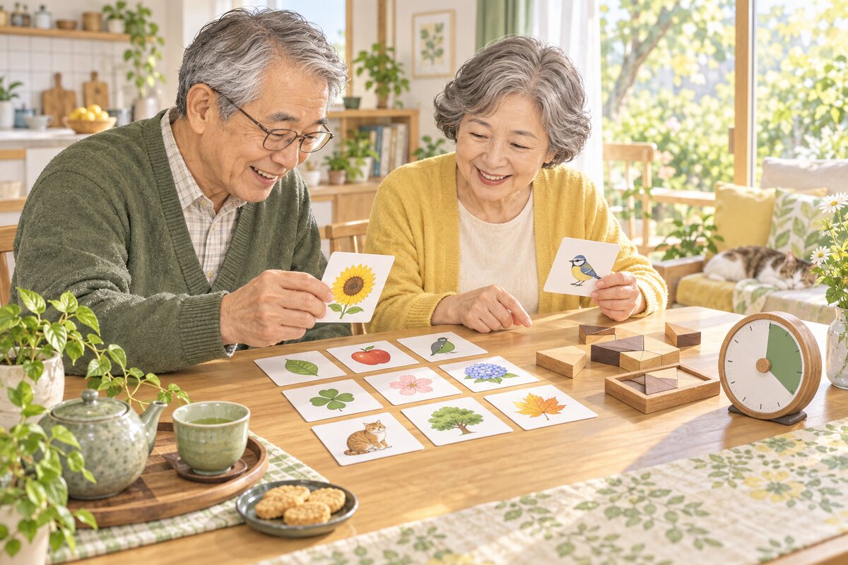 毎日の脳トレを楽しむ高齢者夫婦