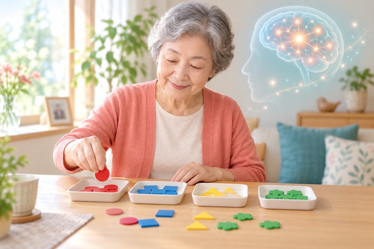 脳トレに取り組む高齢者と脳の働き