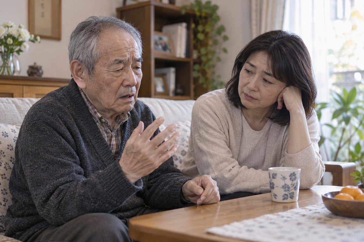 失語症の父を支えながら心理的な負担を感じる家族