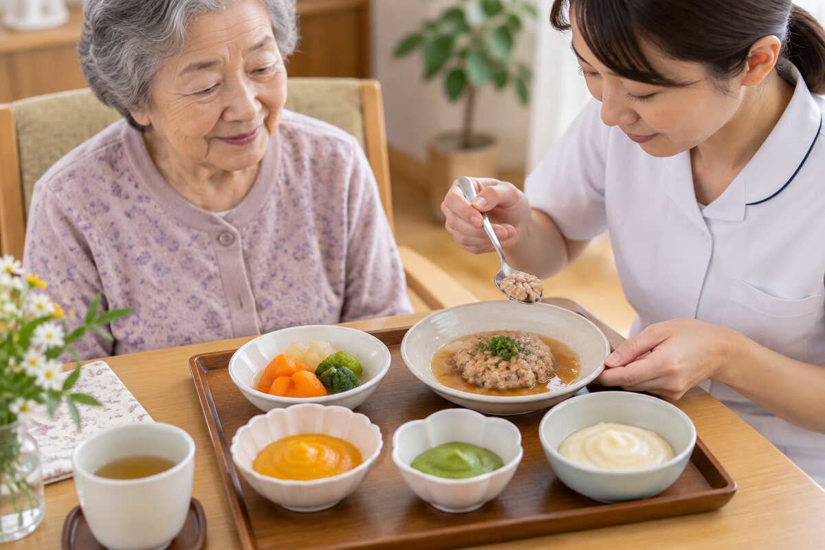 まとまりやすさを工夫した食事形態を確認する専門職