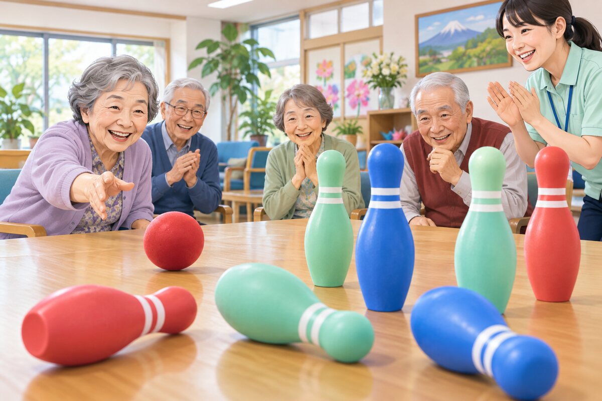 卓上ボウリングを使った引き算レクリエーション