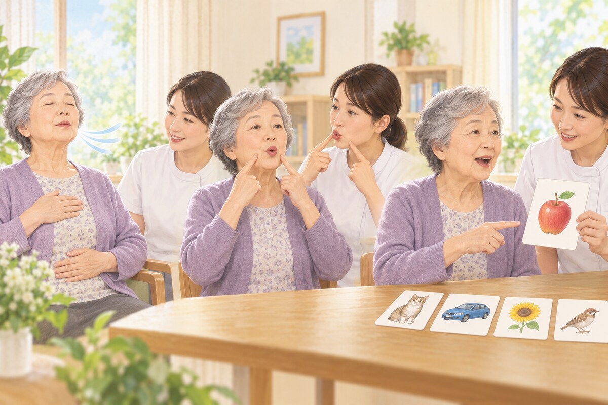呼吸・口腔運動・呼称練習を段階的に行う高齢者